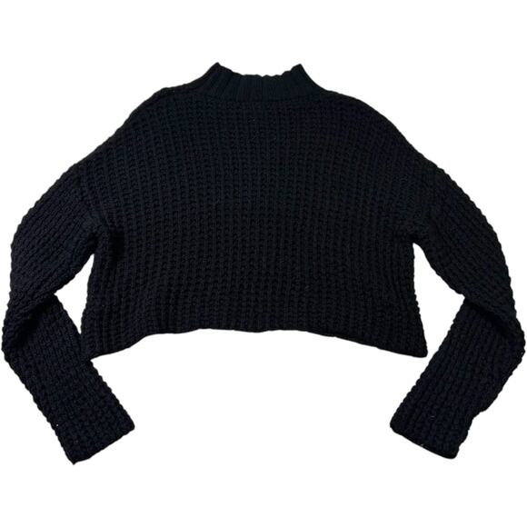 Forever 21 Black Cropped Chunky Knit Sweater Dark Academia Cozy Cotton M - Picture 2 of 7